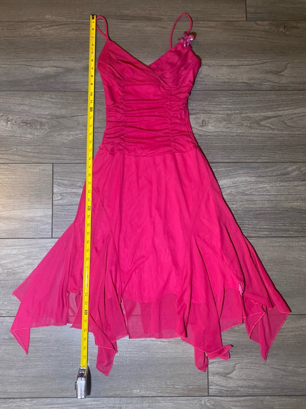 EUC True Vintage Y2K 1990s/2000s Bright Pink Spaghetti Strap Fairy Formal Dress - Picture 3 of 7